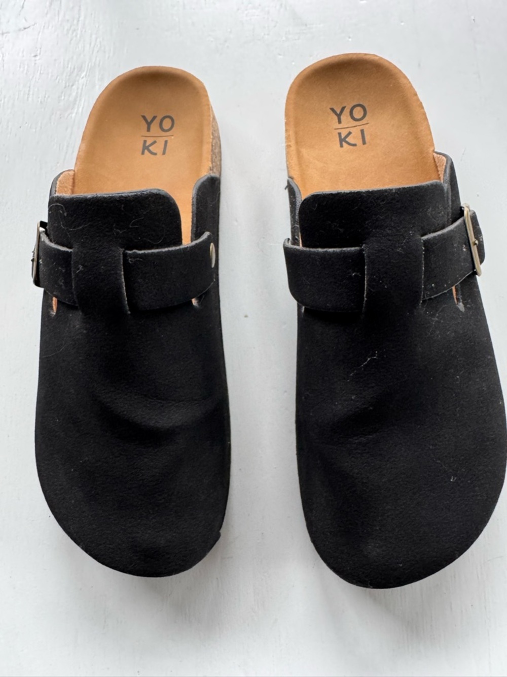 Black Suede Clogs with Buckle Sz 8